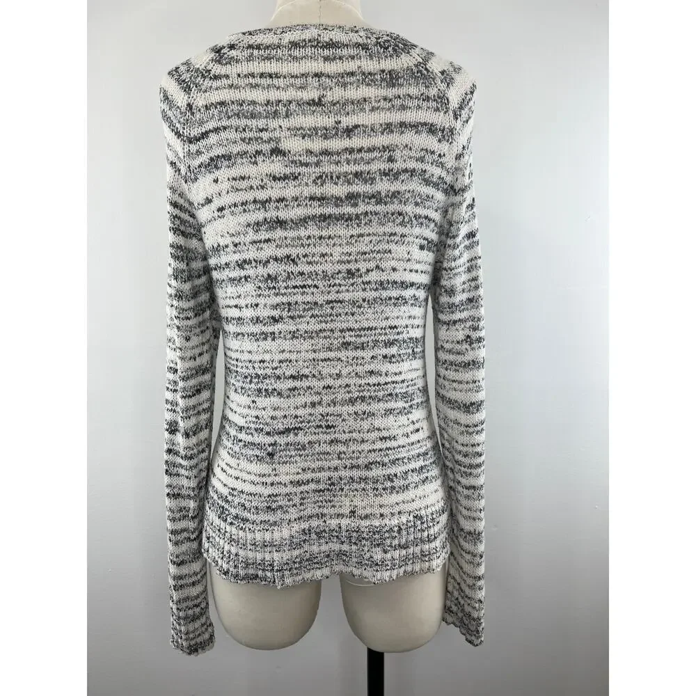 Eileen Fisher Marled White Gray Knit VNeck Long Sleeve Pullover Petite M Medium